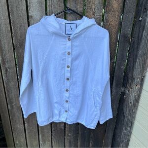 Adeptt 100% Linen Button Down Hooded Lightweight Cardigan Jacket In White Sz S